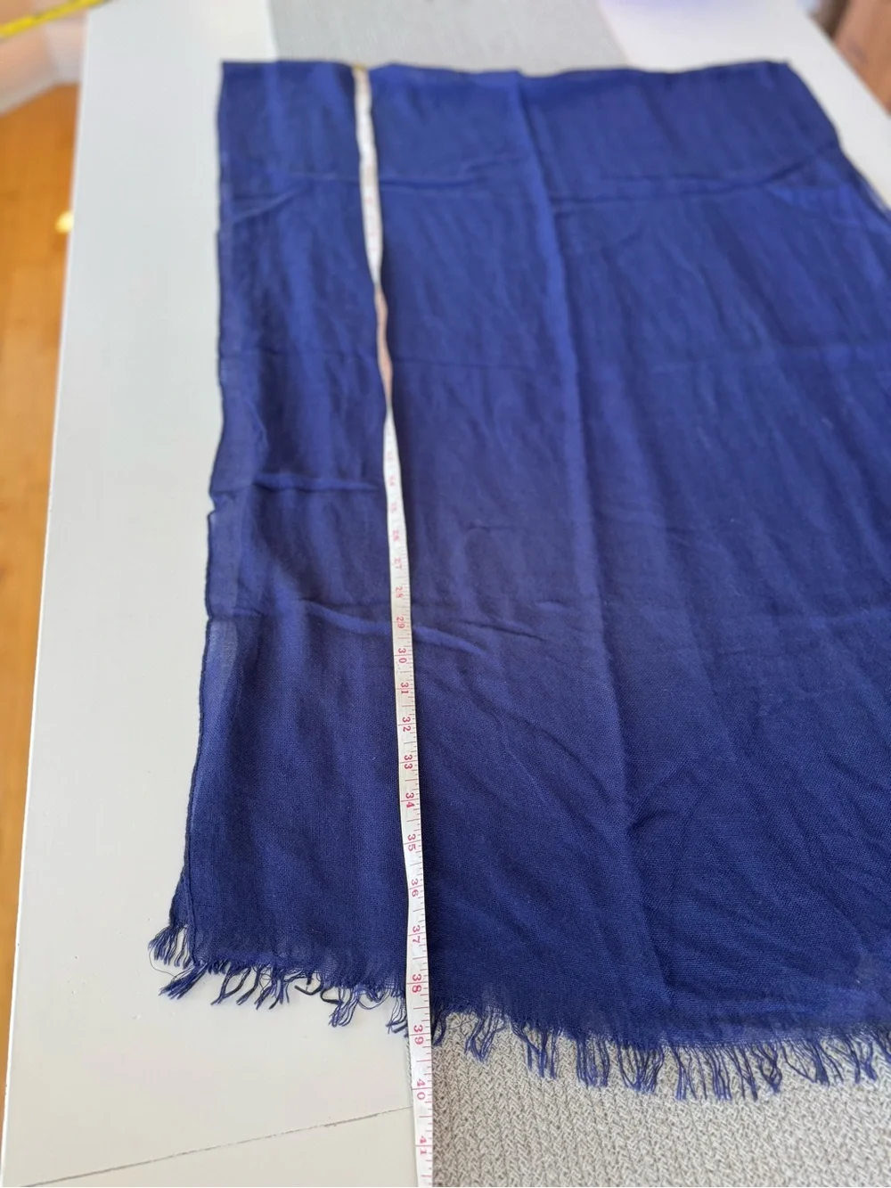Vintage Cobalt Blue Lightweight Woven Rectangle Scarf Wrap with Fringe